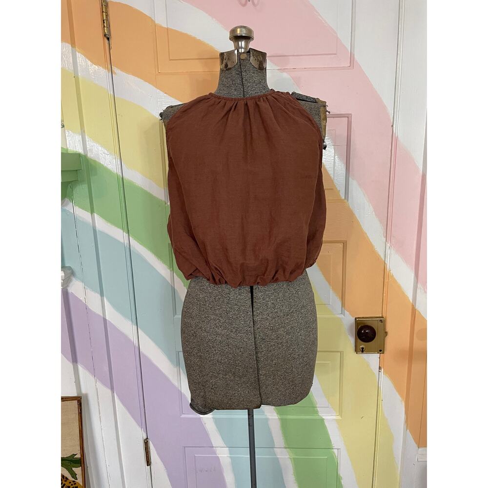 Anthropologie Brown Linen Blend Bubble Hem Sleeveless Top Small